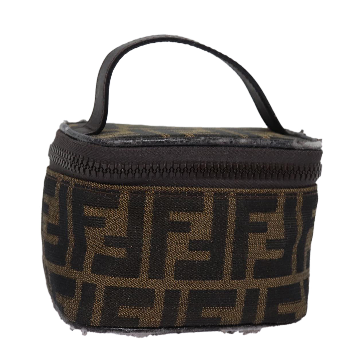 FENDI Zucca Canvas Vanity Pouch Brown Black Auth 78406