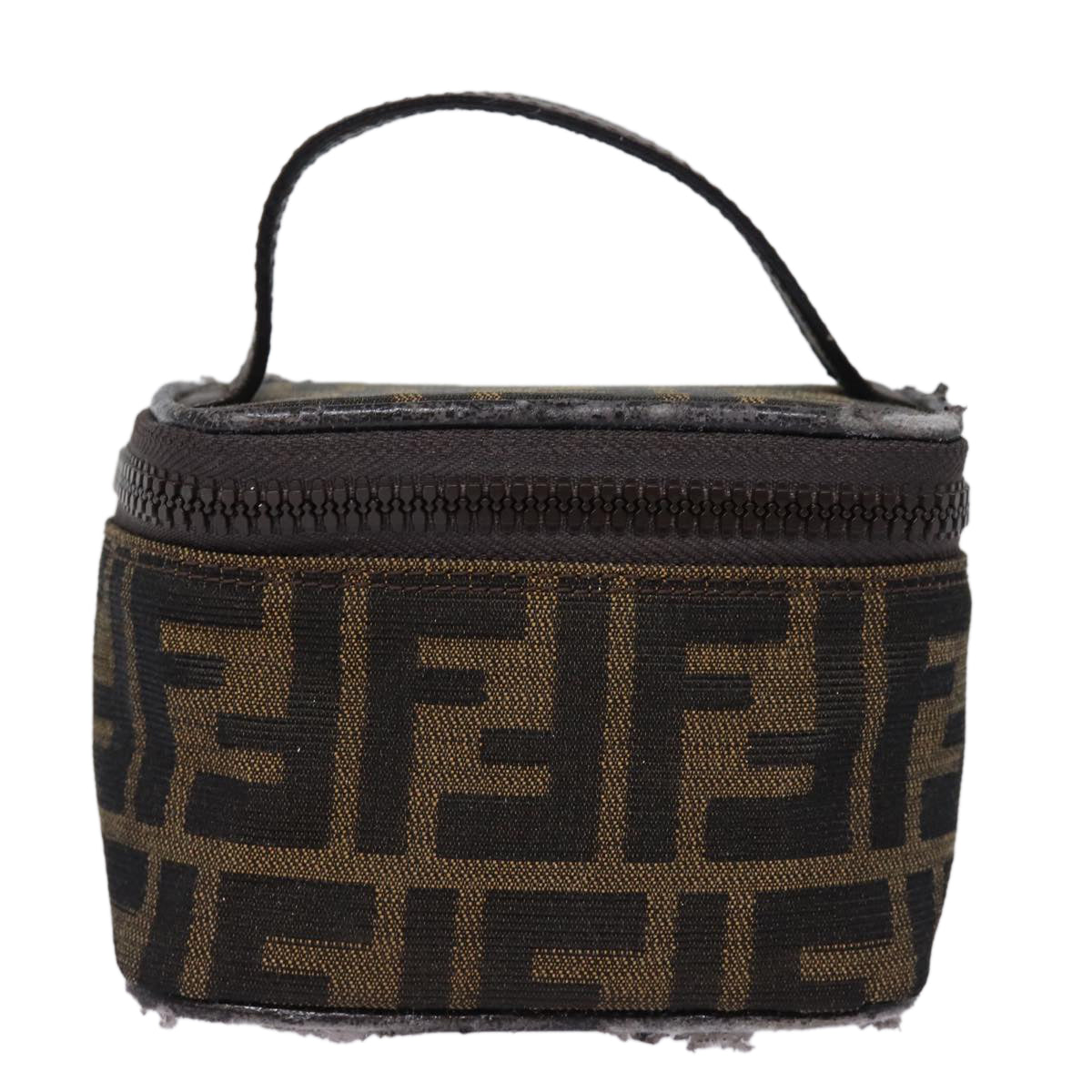 FENDI Zucca Canvas Vanity Pouch Brown Black Auth 78406