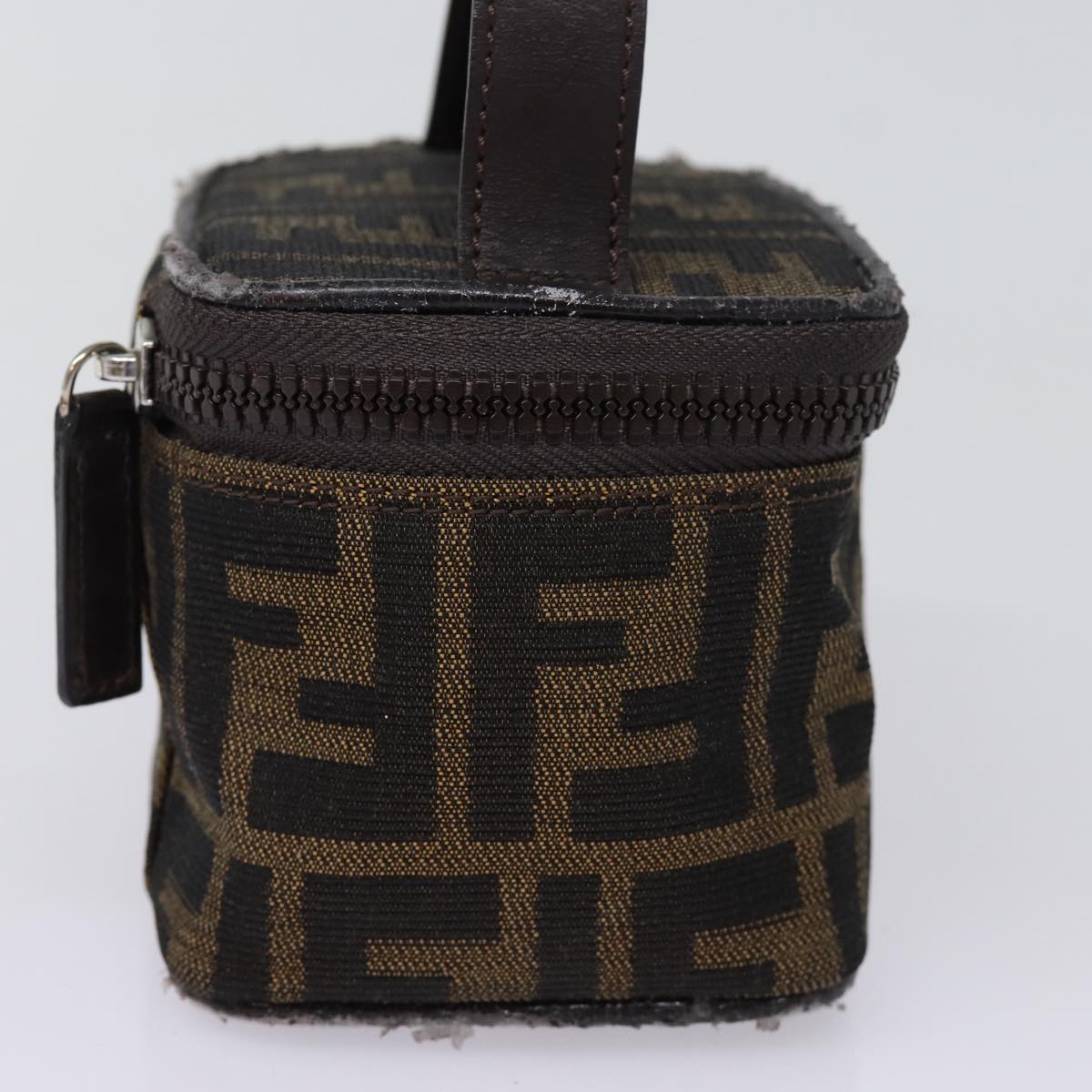 FENDI Zucca Canvas Vanity Pouch Brown Black Auth 78406