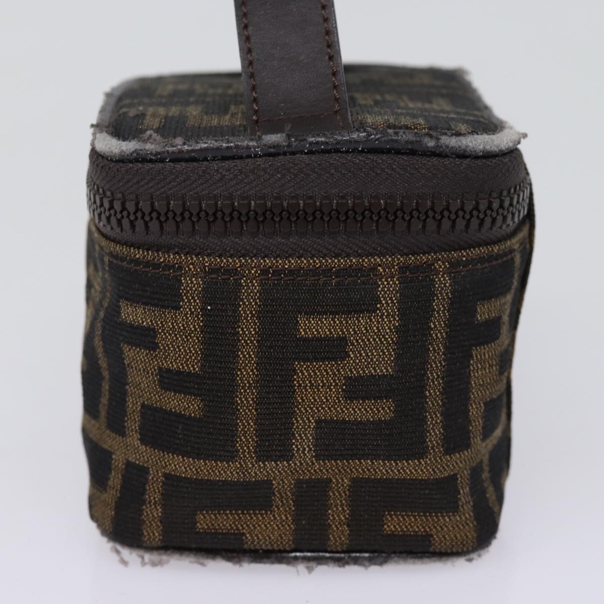 FENDI Zucca Canvas Vanity Pouch Brown Black Auth 78406