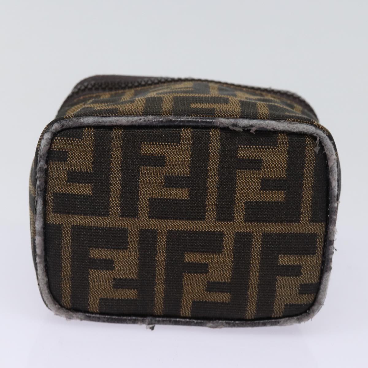 FENDI Zucca Canvas Vanity Pouch Brown Black Auth 78406