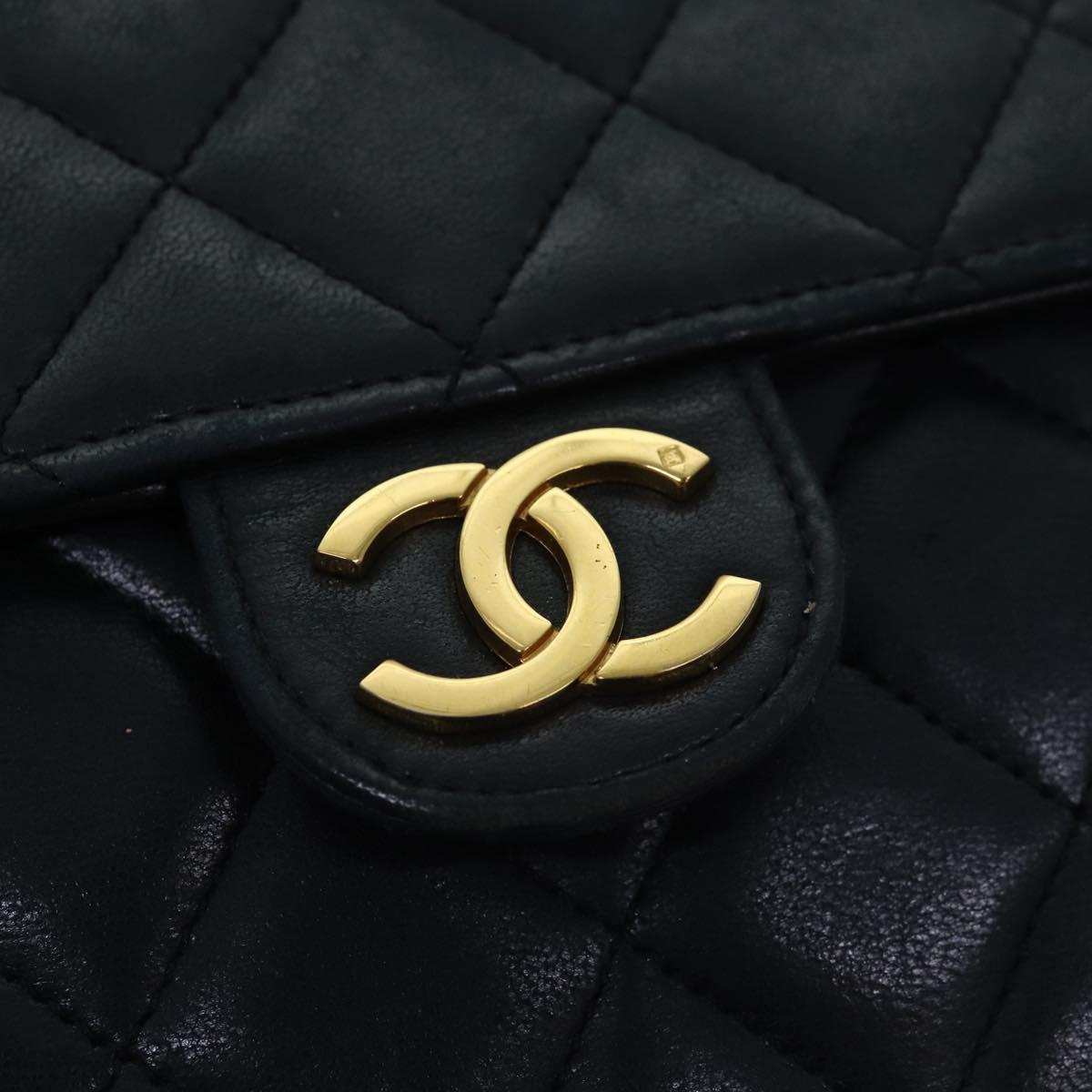 CHANEL Matelasse Chain Shoulder Bag Lamb Skin Black CC Auth 78408