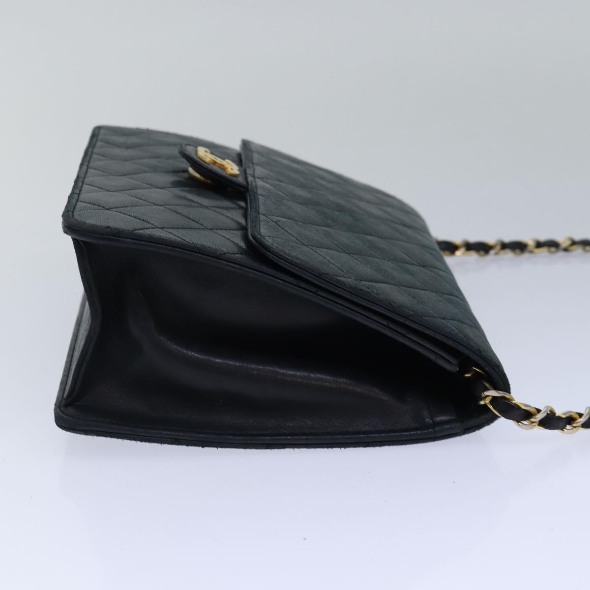 CHANEL Matelasse Chain Shoulder Bag Lamb Skin Black CC Auth 78408