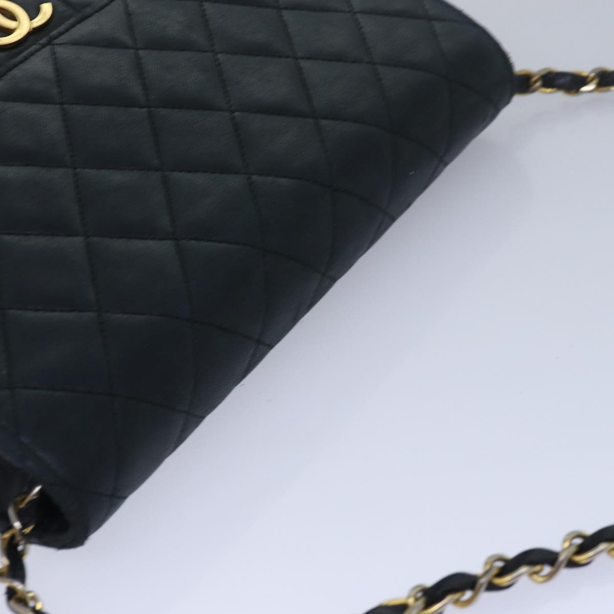 CHANEL Matelasse Chain Shoulder Bag Lamb Skin Black CC Auth 78408