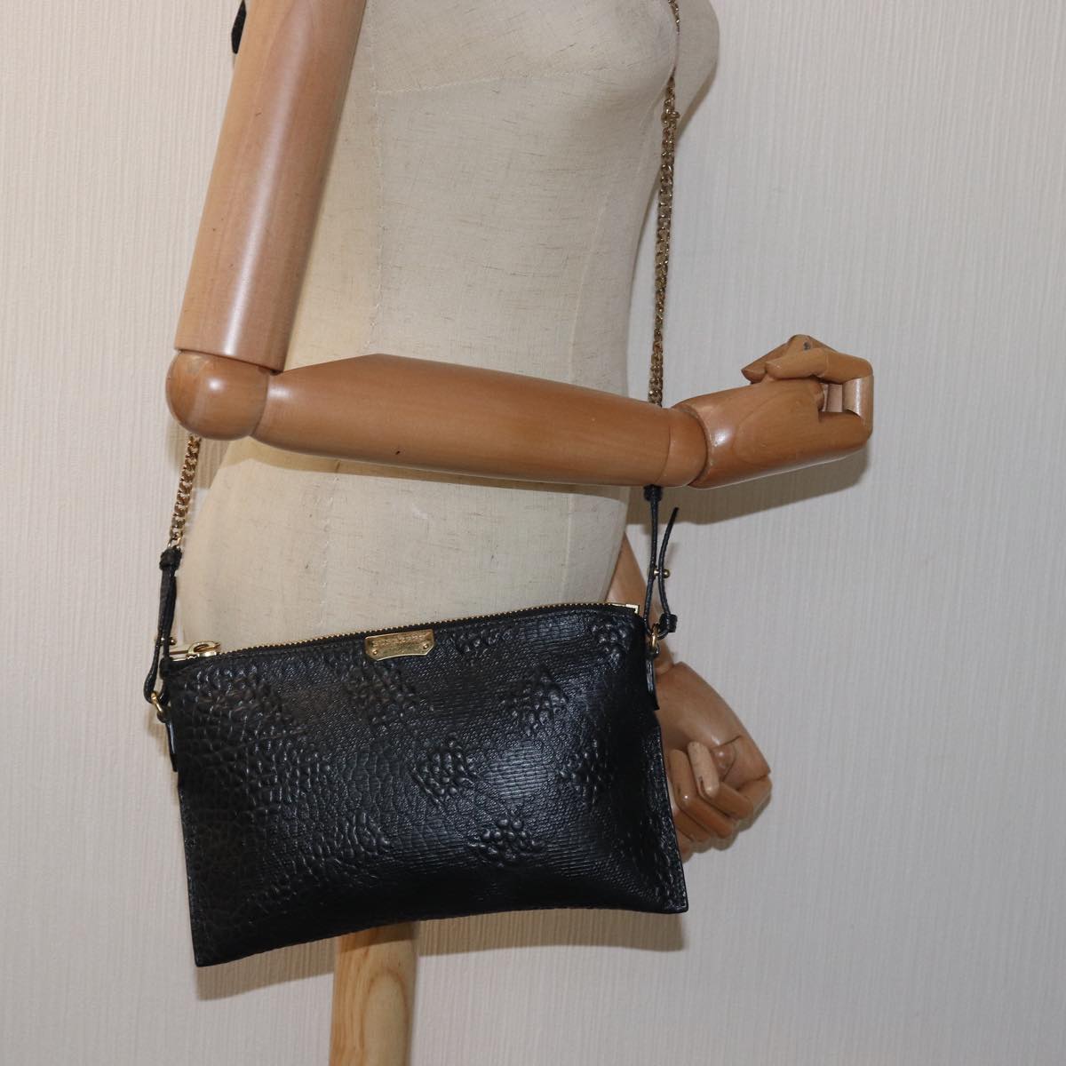 BURBERRY Shoulder Bag Leather Black Auth 78410