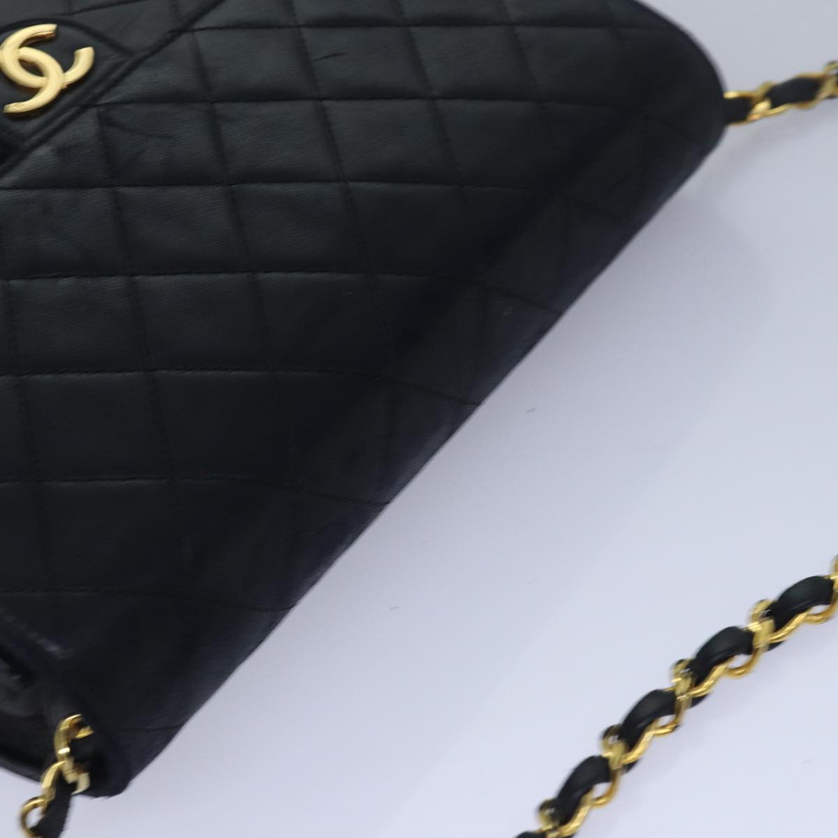 CHANEL Matelasse Chain Shoulder Bag Lamb Skin Black CC Auth 78416