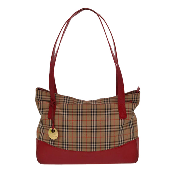 Burberrys Nova Check Tote Bag Canvas Beige Red Auth 78424