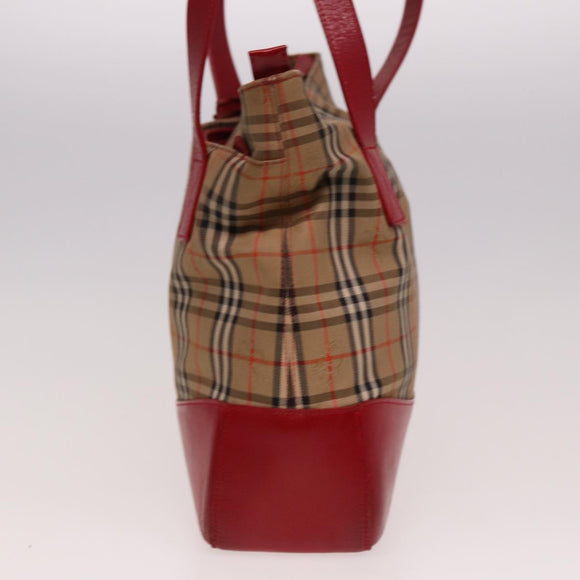 Burberrys Nova Check Tote Bag Canvas Beige Red Auth 78424