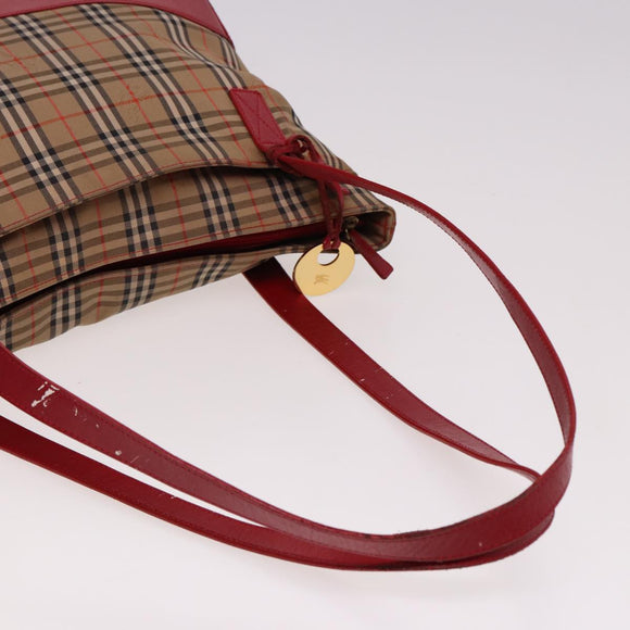 Burberrys Nova Check Tote Bag Canvas Beige Red Auth 78424