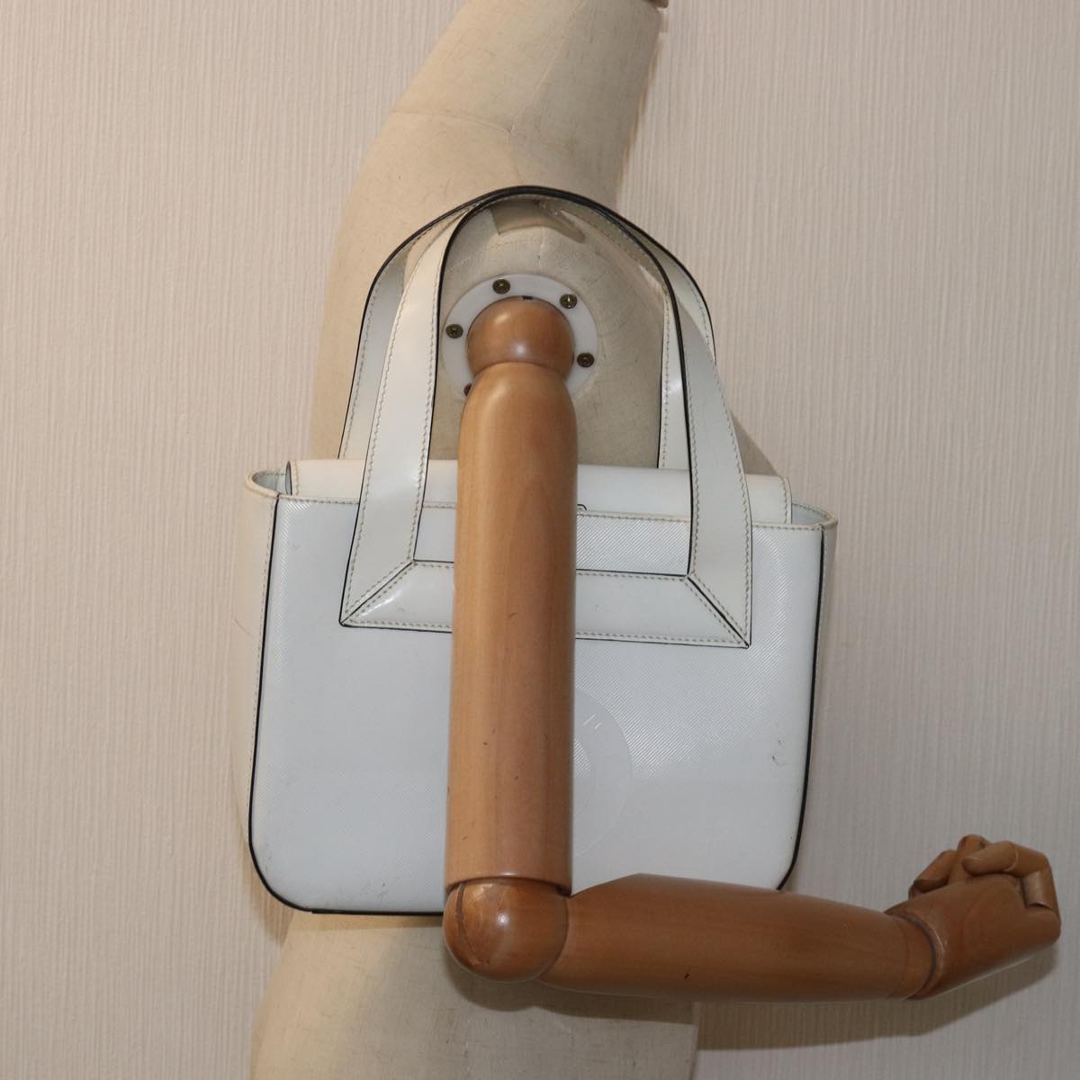 CELINE Hand Bag PVC Leather White Auth 78426