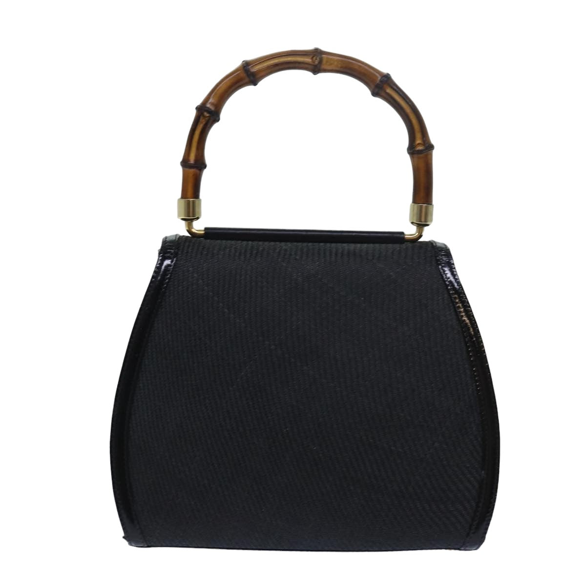 GUCCI Bamboo Hand Bag Straw Gray Black 000 46 0266 Auth 78429