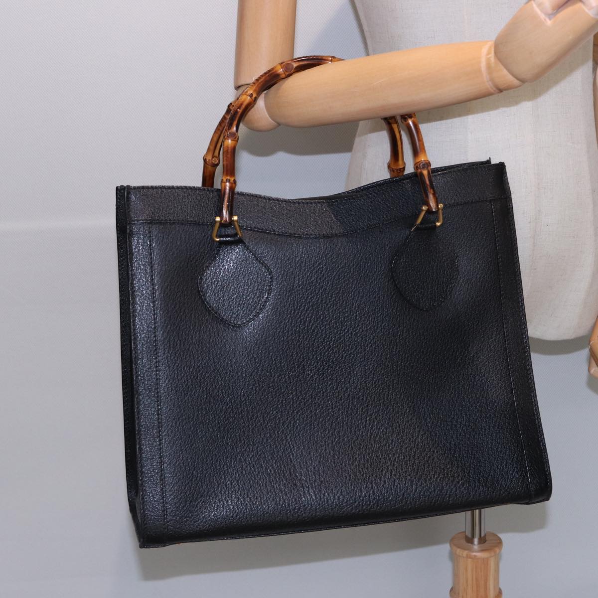 GUCCI Bamboo Hand Bag Leather Black Auth 78439