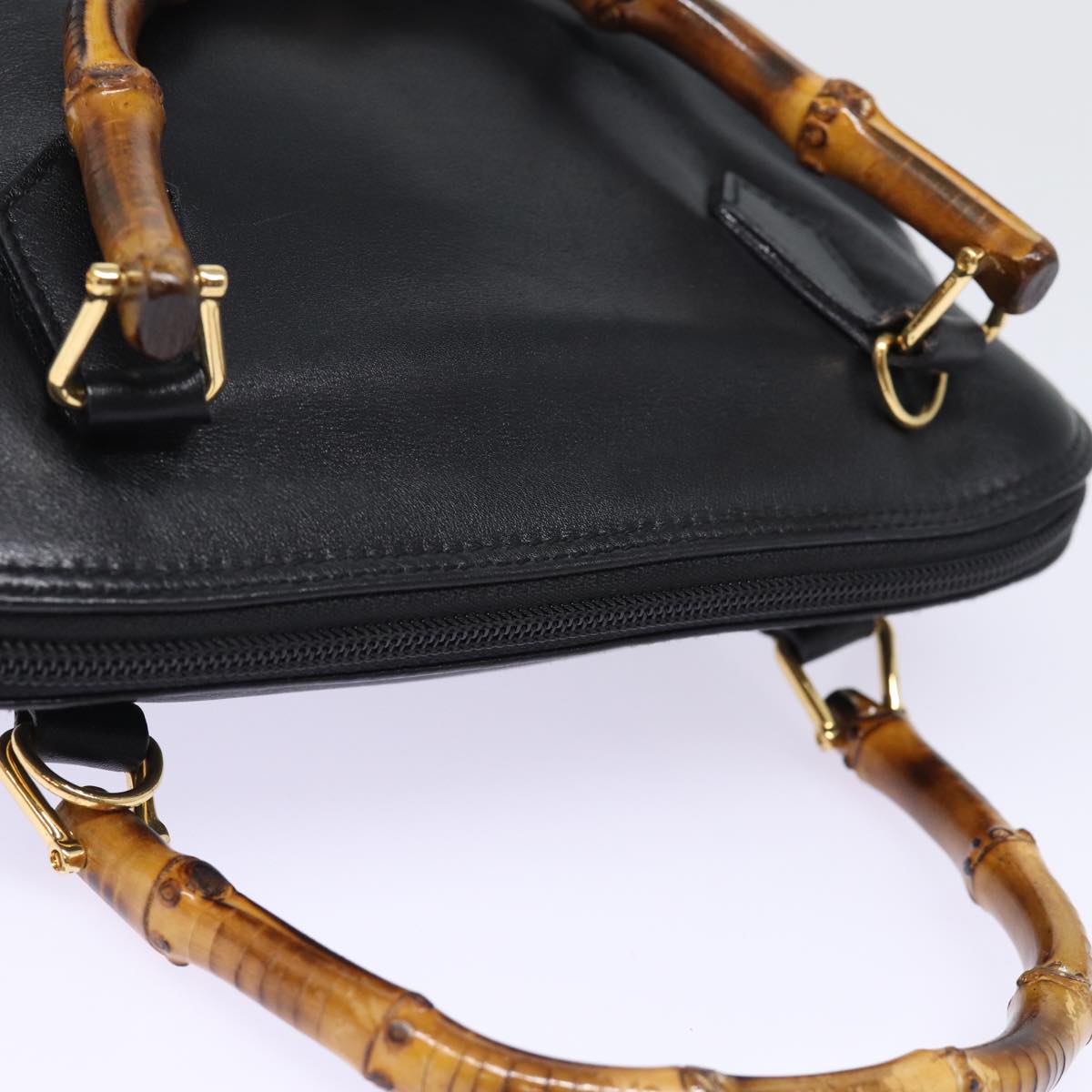 GUCCI Bamboo Hand Bag Leather Black Auth 78440