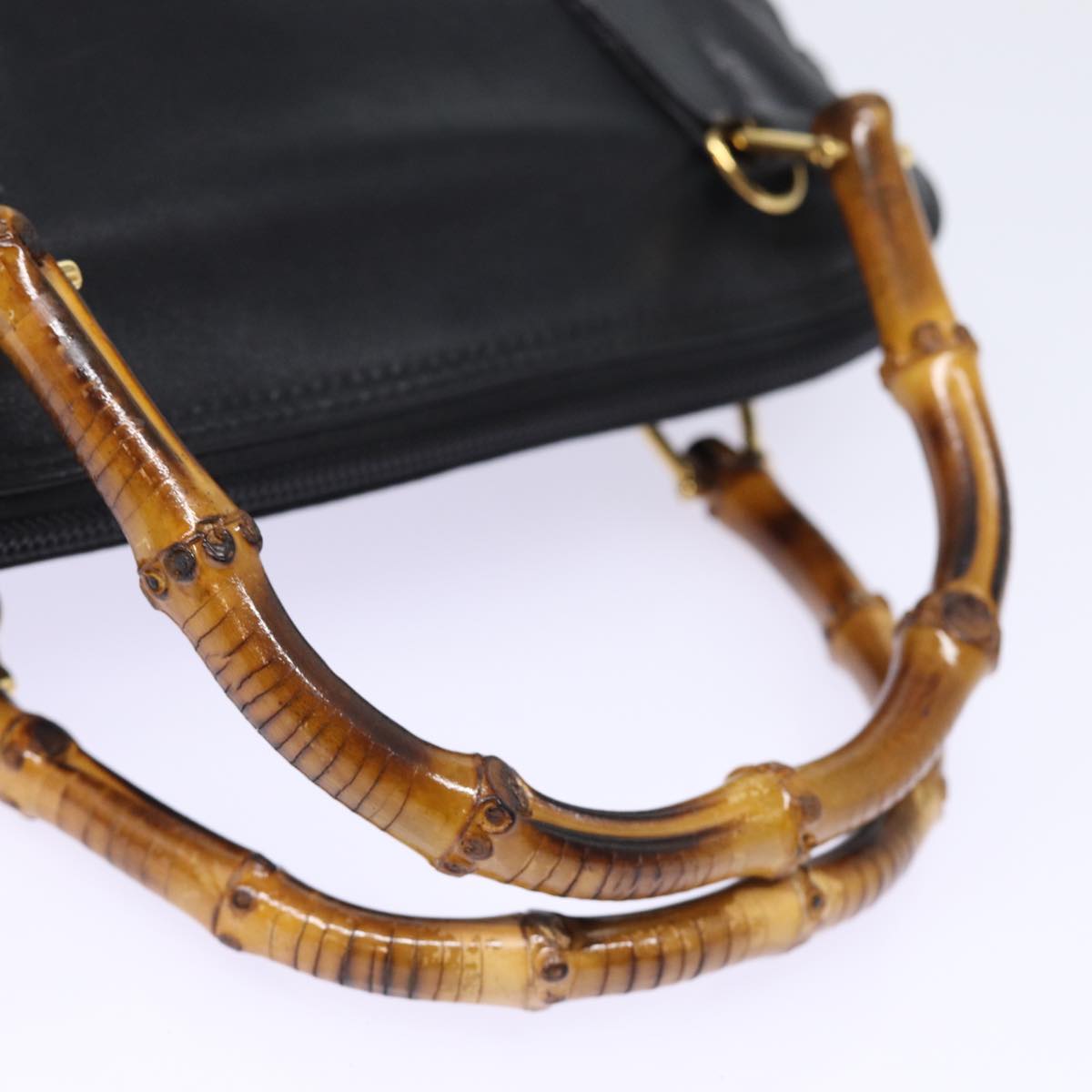 GUCCI Bamboo Hand Bag Leather Black Auth 78440