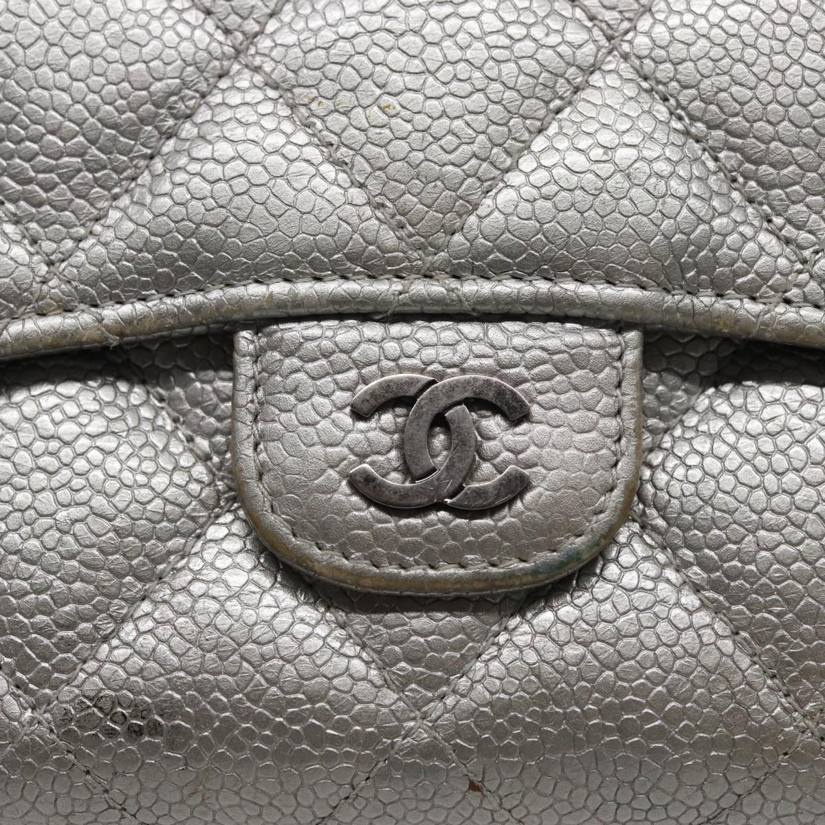 CHANEL Matelasse Long Wallet Caviar Skin Silver CC Auth 78446