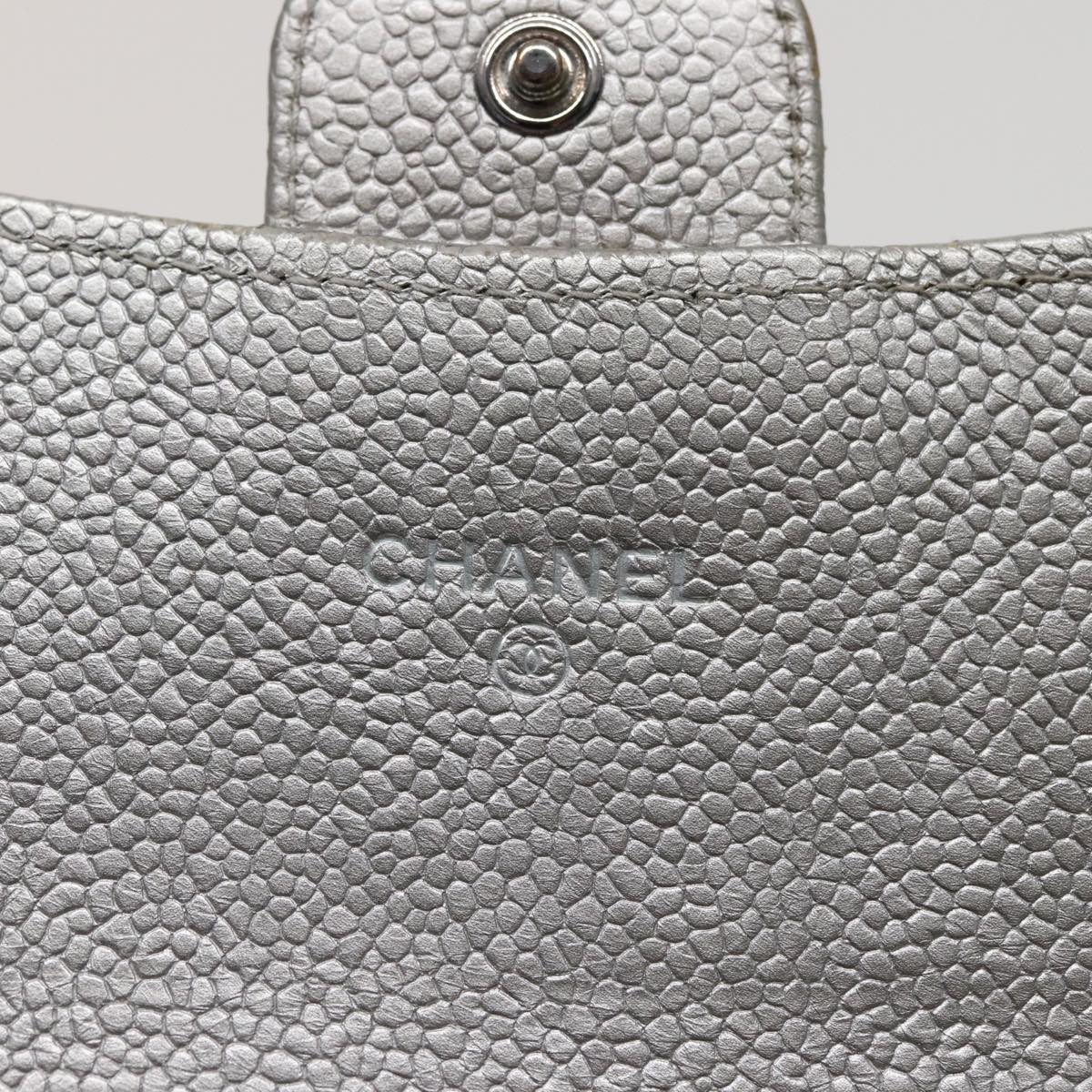 CHANEL Matelasse Long Wallet Caviar Skin Silver CC Auth 78446