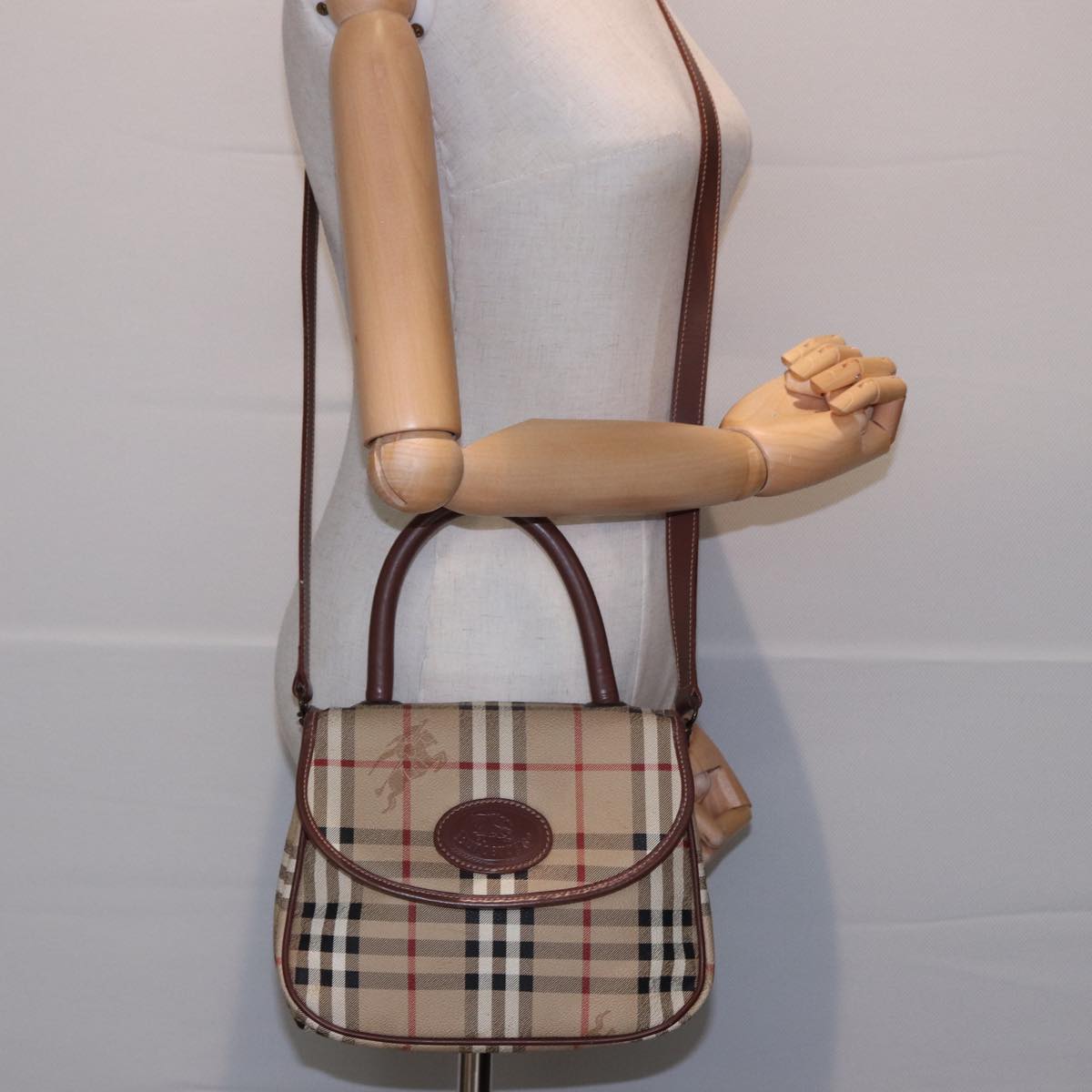 Burberrys Nova Check Hand Bag PVC Leather 2way Beige Auth 78448