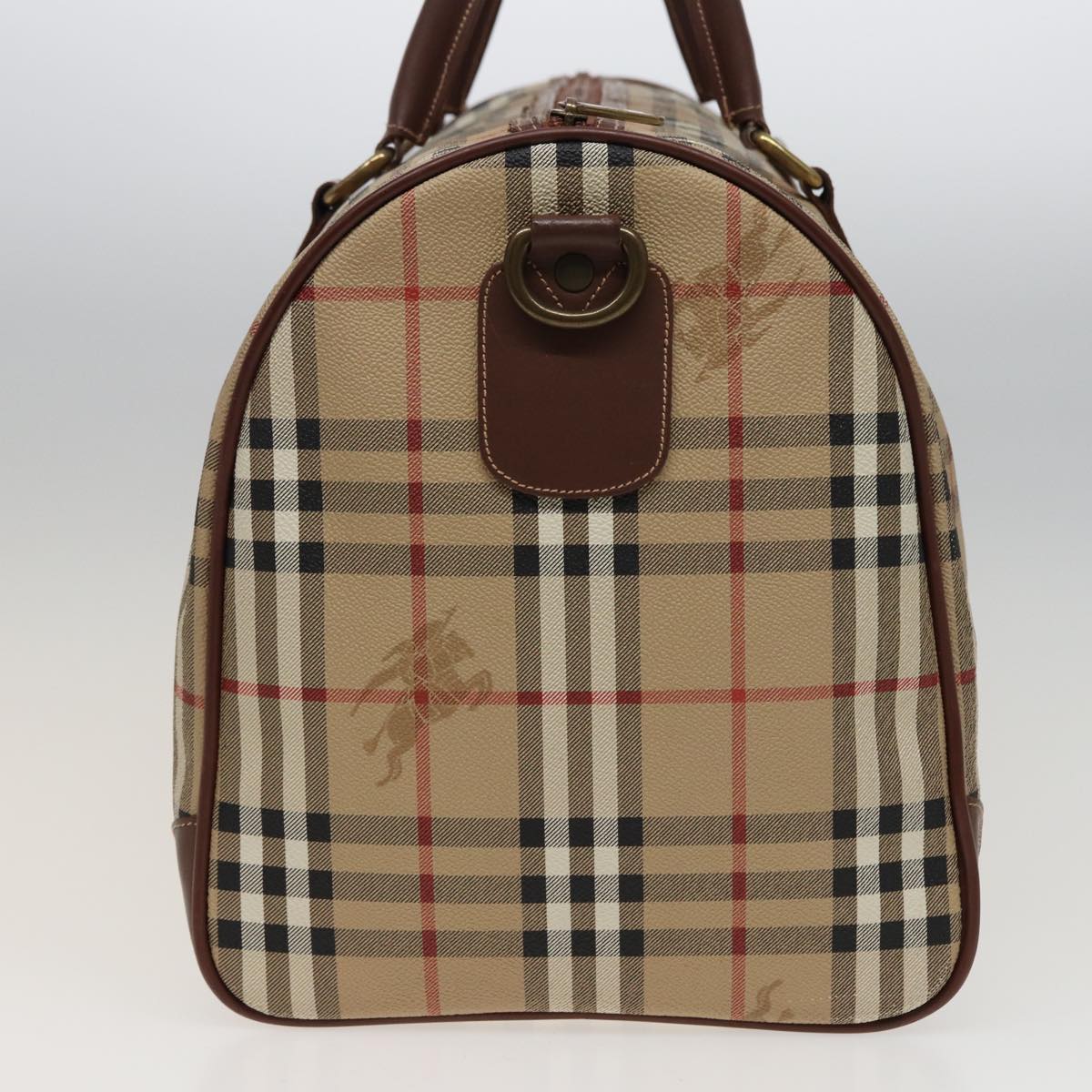 Burberrys Nova Check Boston Bag PVC Leather Beige Auth 78450