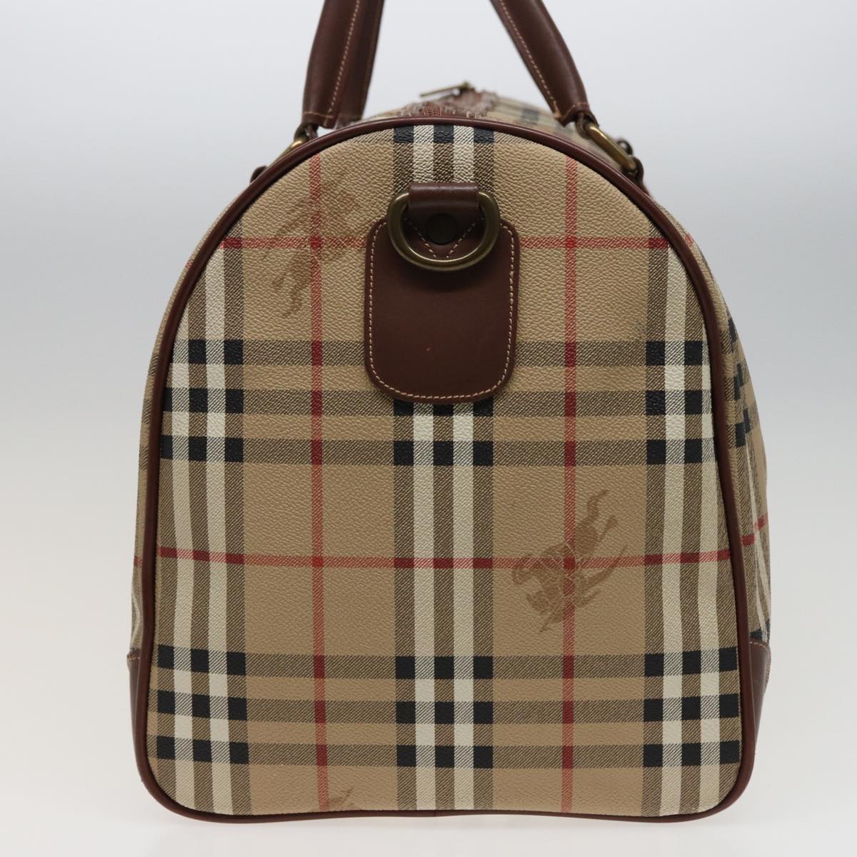 Burberrys Nova Check Boston Bag PVC Leather Beige Auth 78450