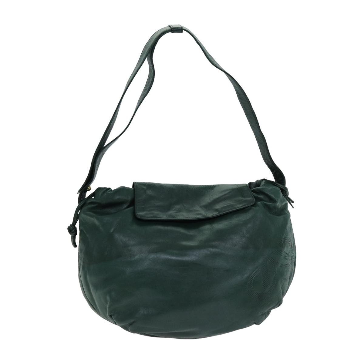 LOEWE Anagram Shoulder Bag Leather Green Auth 78461