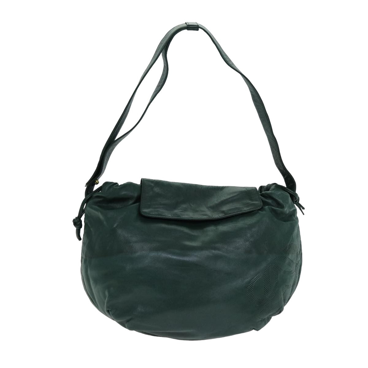 LOEWE Anagram Shoulder Bag Leather Green Auth 78461