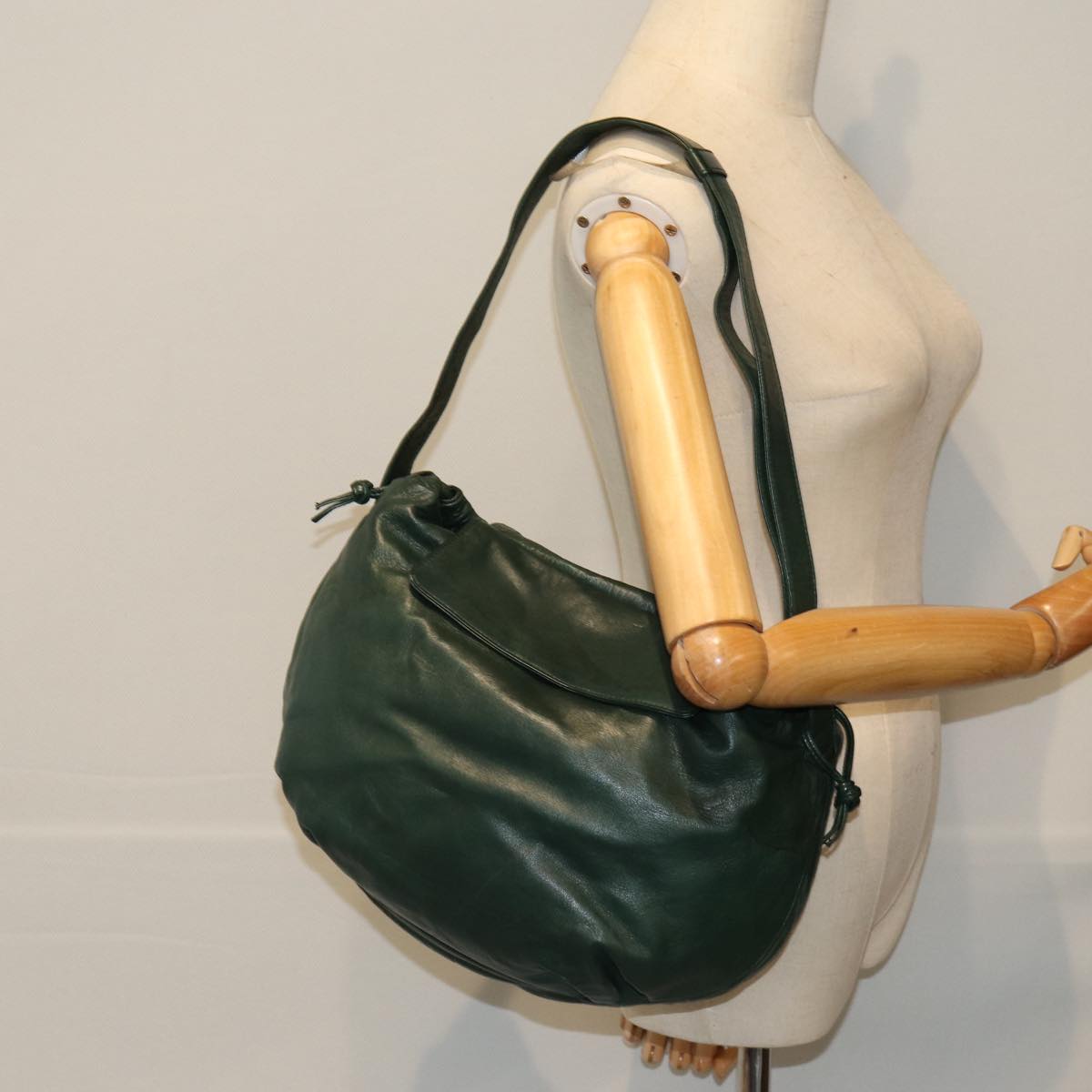 LOEWE Anagram Shoulder Bag Leather Green Auth 78461