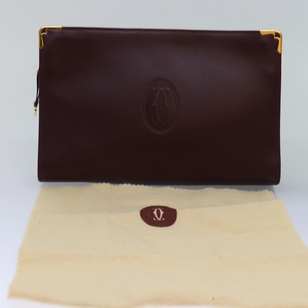 CARTIER Clutch Bag Leather Bordeaux Auth 78472