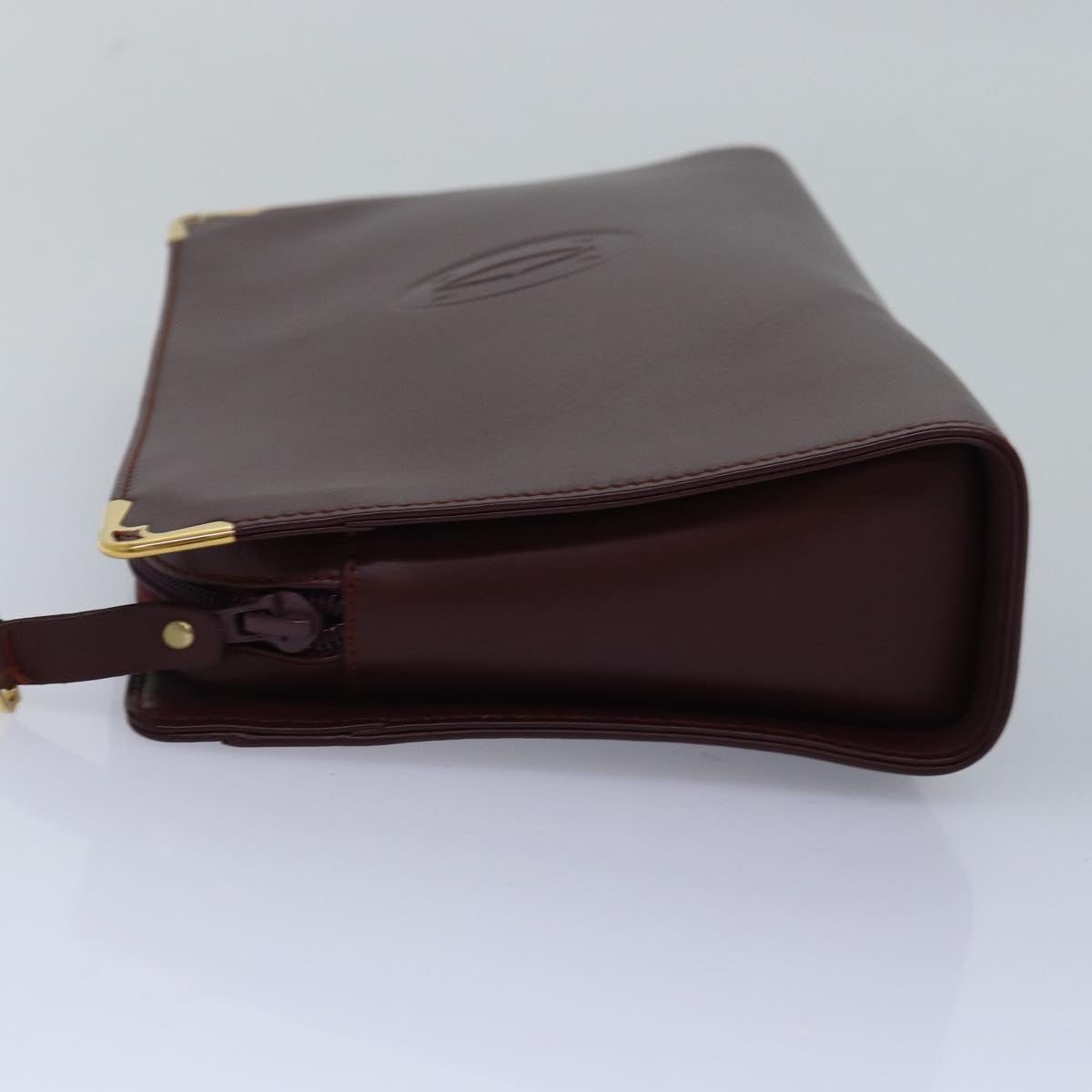 CARTIER Clutch Bag Leather Bordeaux Auth 78472