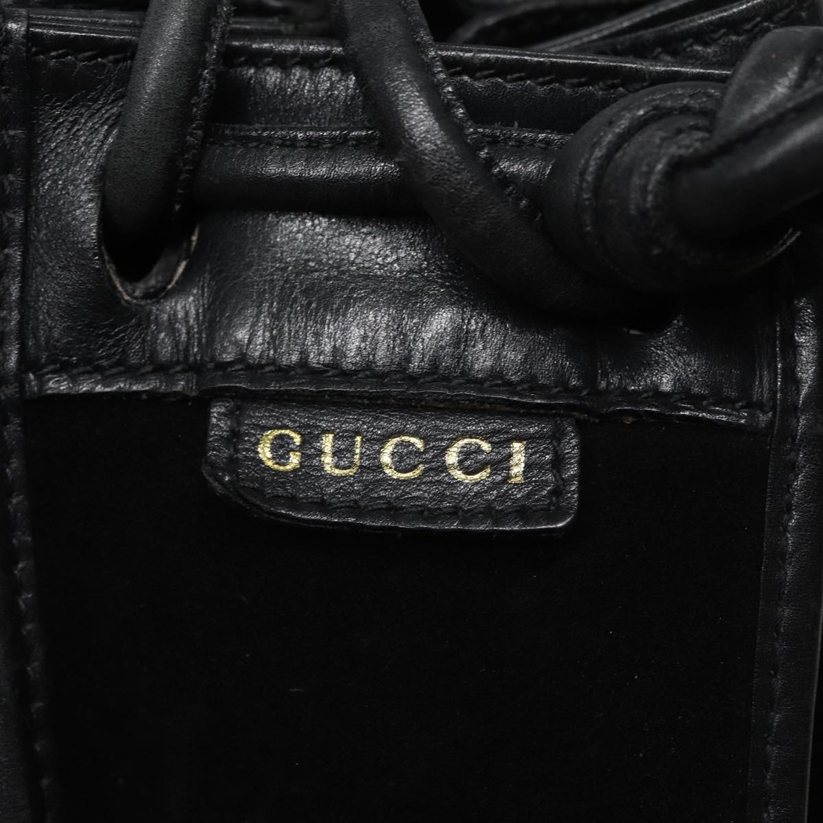 GUCCI Shoulder Bag Suede Leather Black Auth 78476