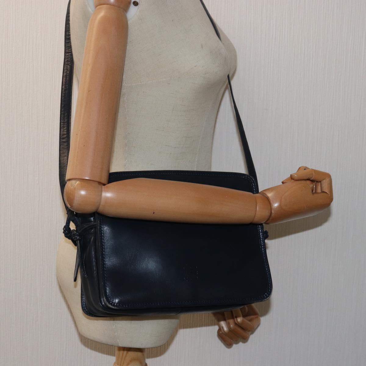 LOEWE Anagram Shoulder Bag Leather Navy Auth 78505