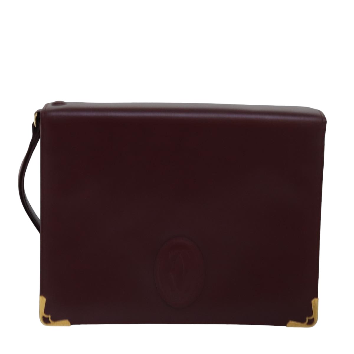 CARTIER Clutch Bag Leather Bordeaux Auth 78506