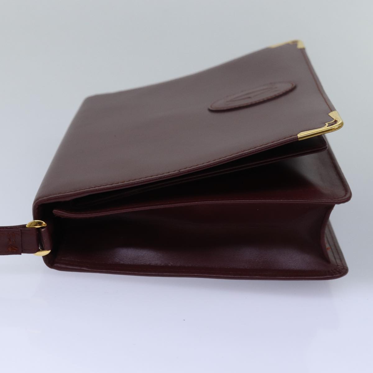 CARTIER Clutch Bag Leather Bordeaux Auth 78506