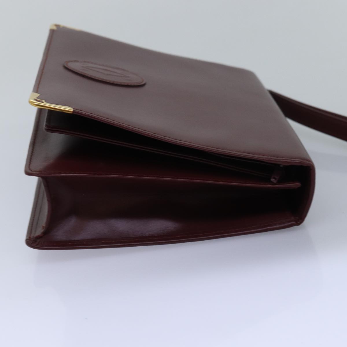 CARTIER Clutch Bag Leather Bordeaux Auth 78506