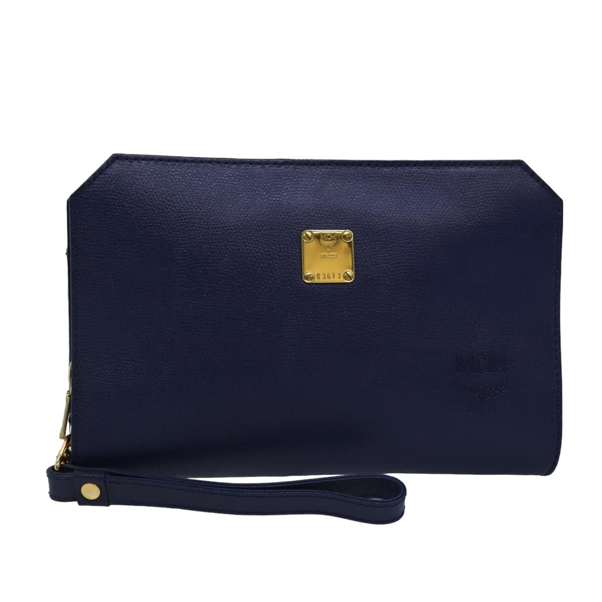 MCM Clutch Bag Leather Blue Auth 78507