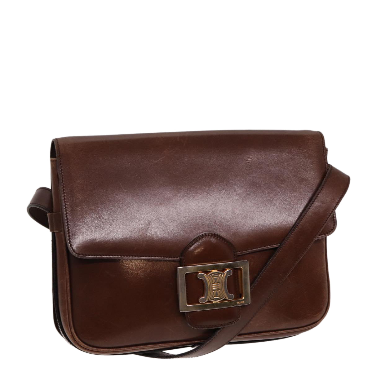 CELINE Shoulder Bag Leather Brown Auth 78512