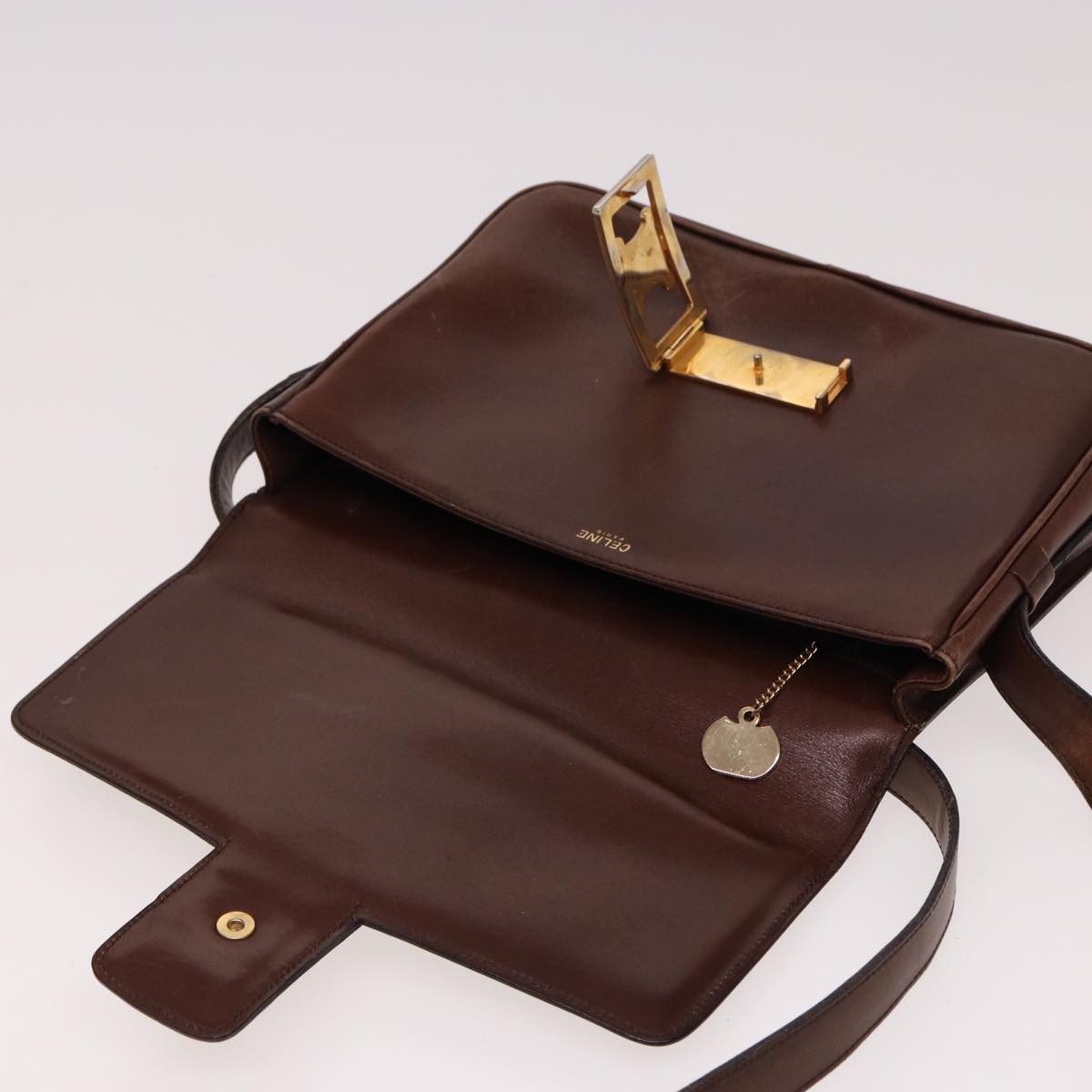 CELINE Shoulder Bag Leather Brown Auth 78512