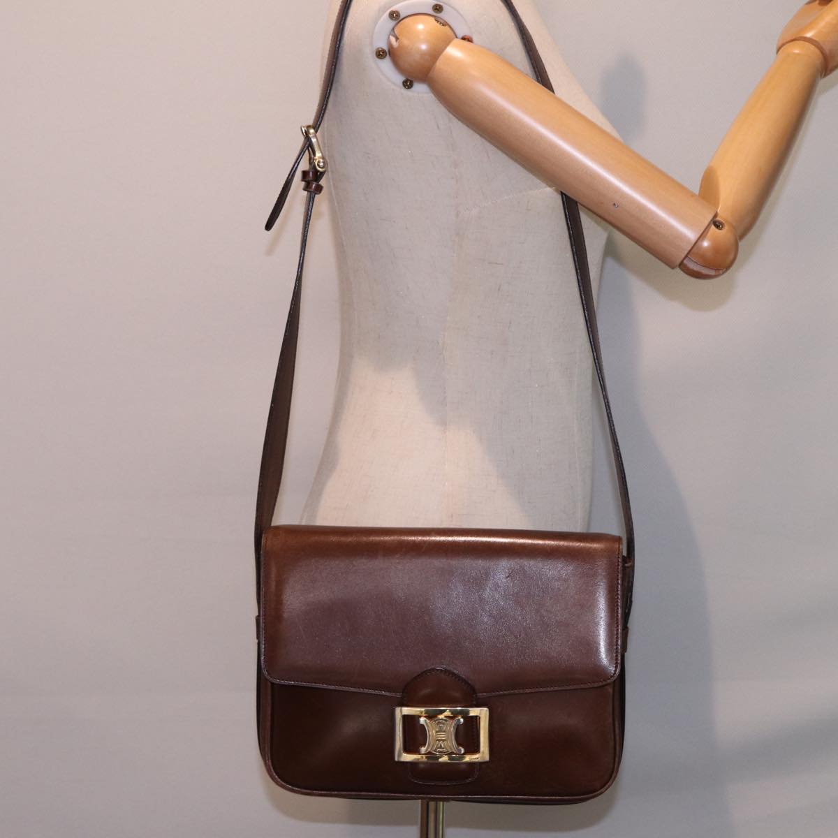 CELINE Shoulder Bag Leather Brown Auth 78512