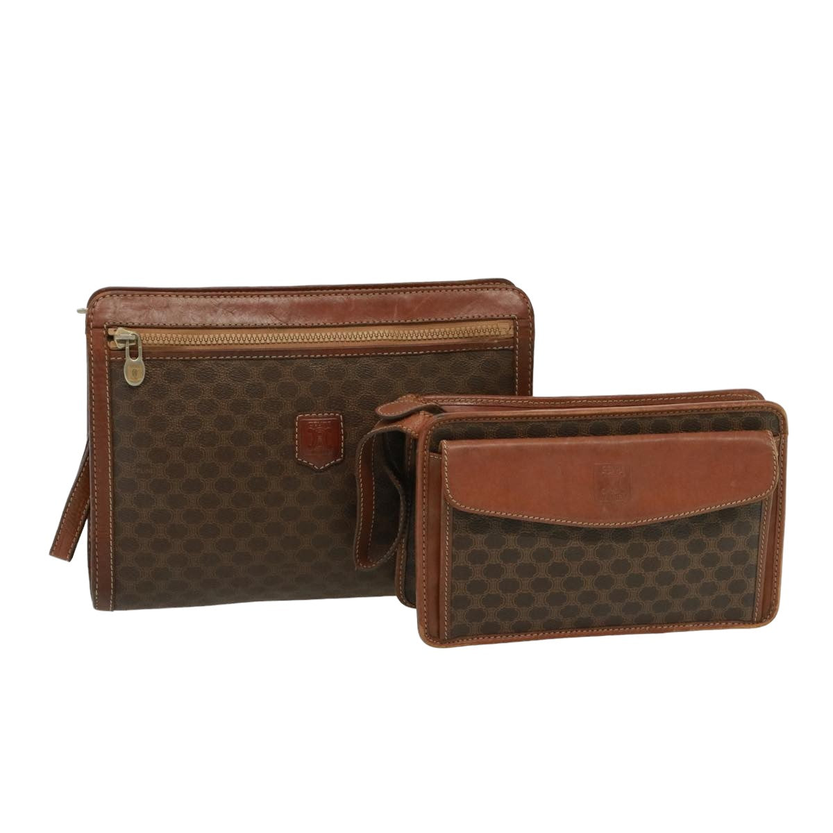 CELINE Canvas Clutch Bag 2Set Brown Auth 78513