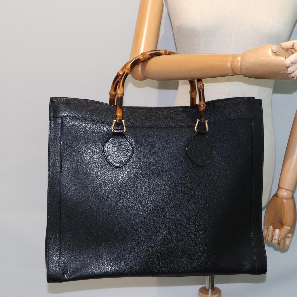 GUCCI Bamboo Hand Bag PVC Leather Black 002 1186 0259 Auth 78524