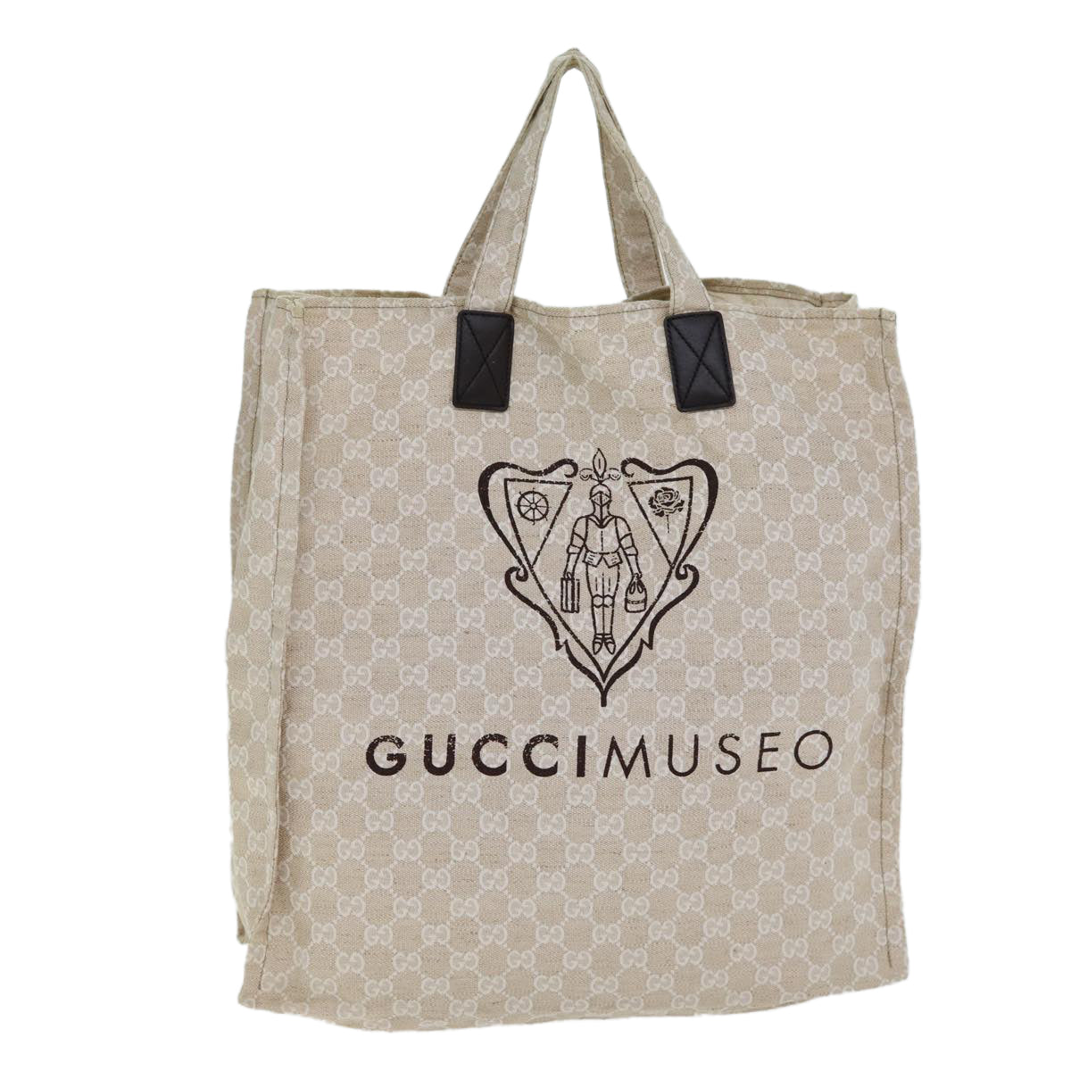 GUCCI GG Canvas Gucci Museo Tote Bag Beige 283411 Auth 78525