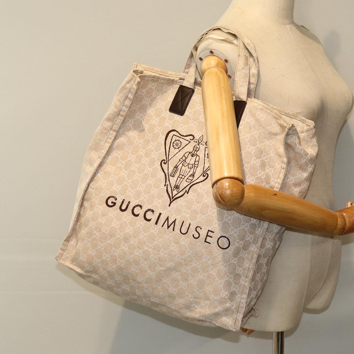 GUCCI GG Canvas Gucci Museo Tote Bag Beige 283411 Auth 78525