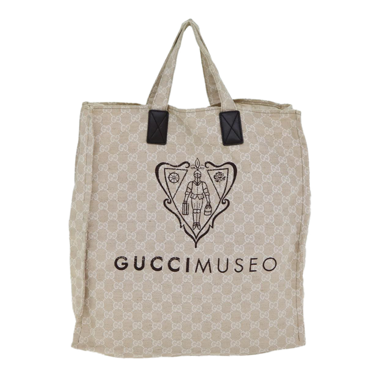 GUCCI GG Canvas Gucci Museo Tote Bag Beige 283411 Auth 78525