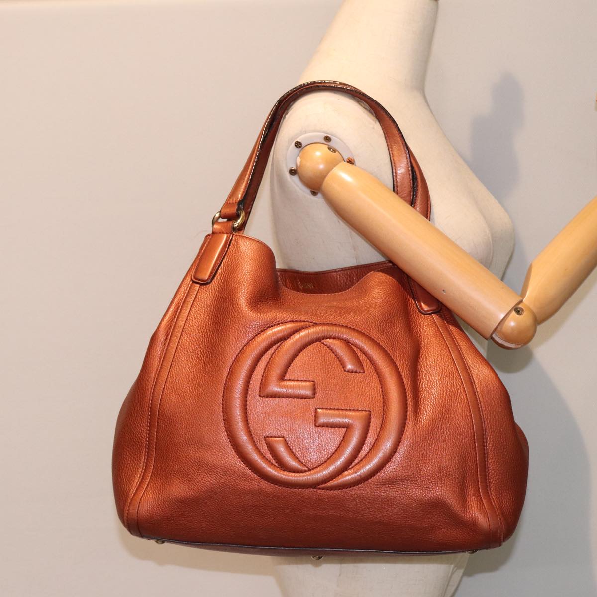 GUCCI Soho Hand Bag Leather Brown 282309 Auth 78528