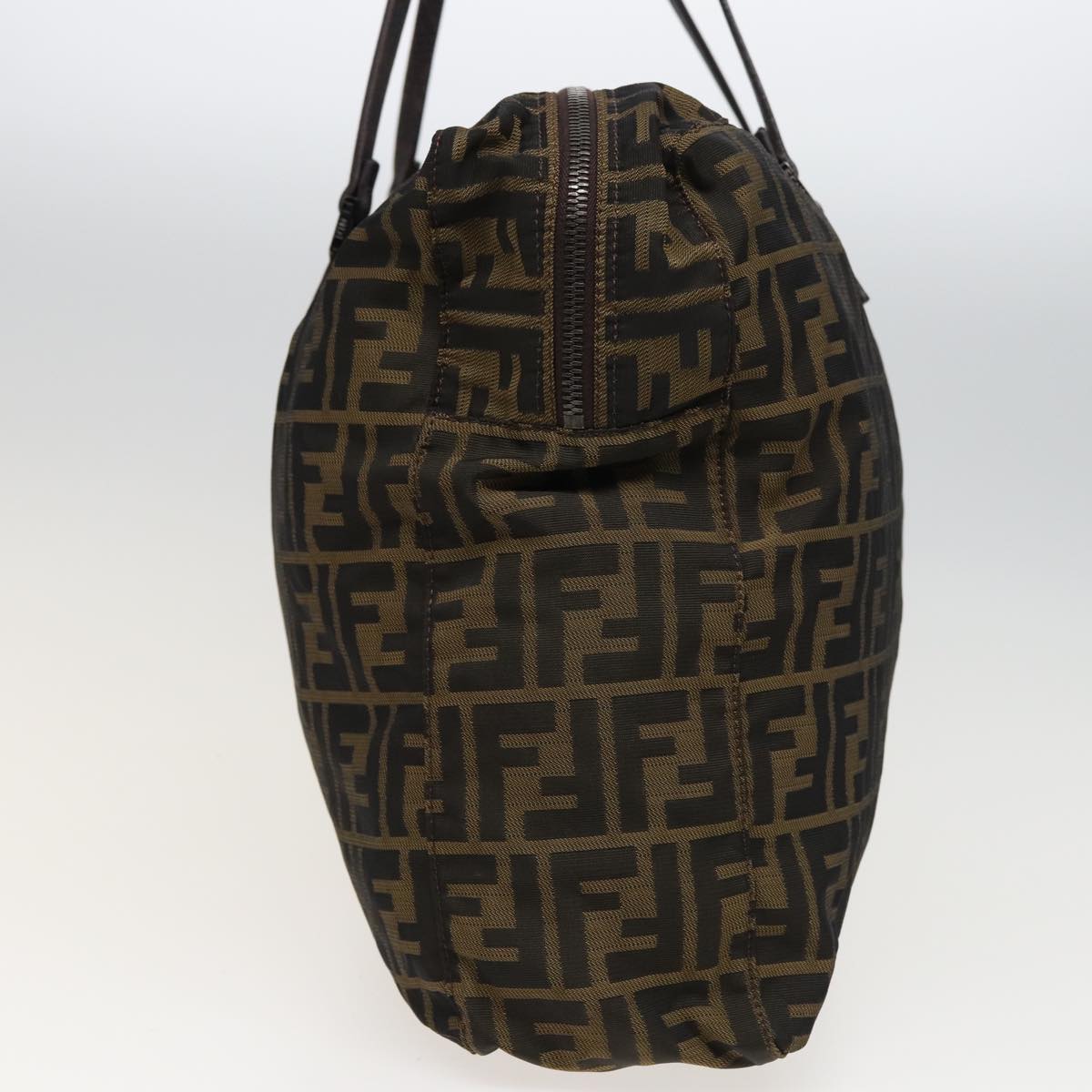 FENDI Zucca Canvas Shoulder Bag Brown Black Auth 78535