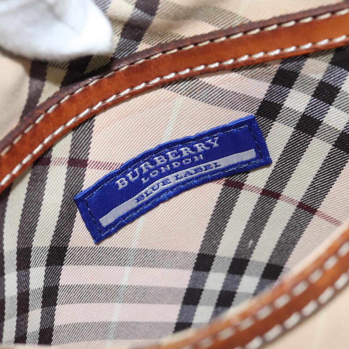 BURBERRY Nova Check Blue Label Tote Bag Beige Auth 78539