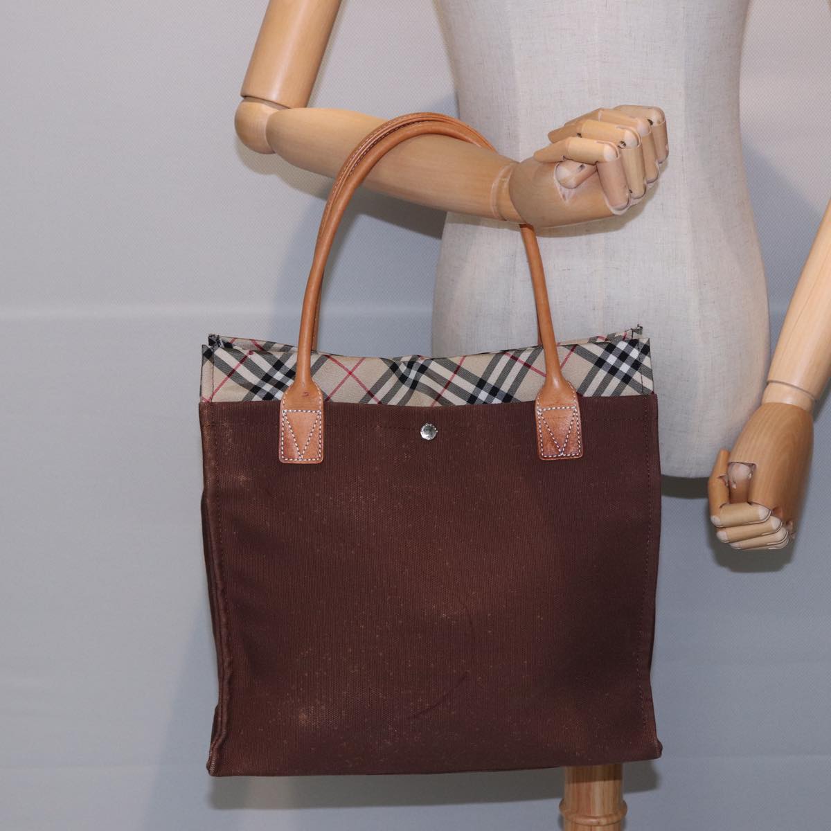 BURBERRY Nova Check Tote Bag Canvas Beige Brown Auth 78542