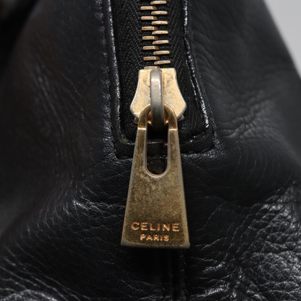 CELINE Shoulder Bag Leather Black Auth 78547