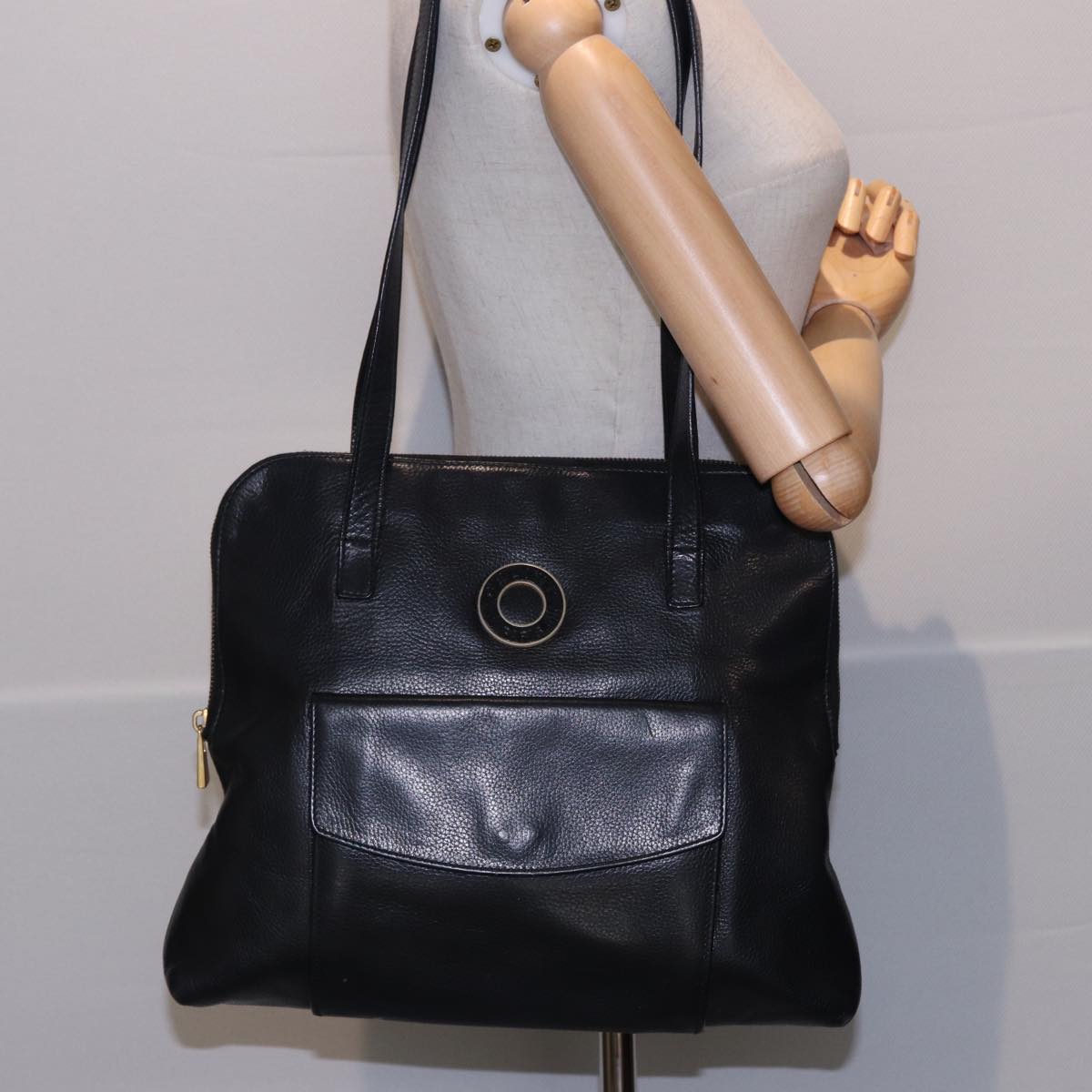 CELINE Shoulder Bag Leather Black Auth 78547