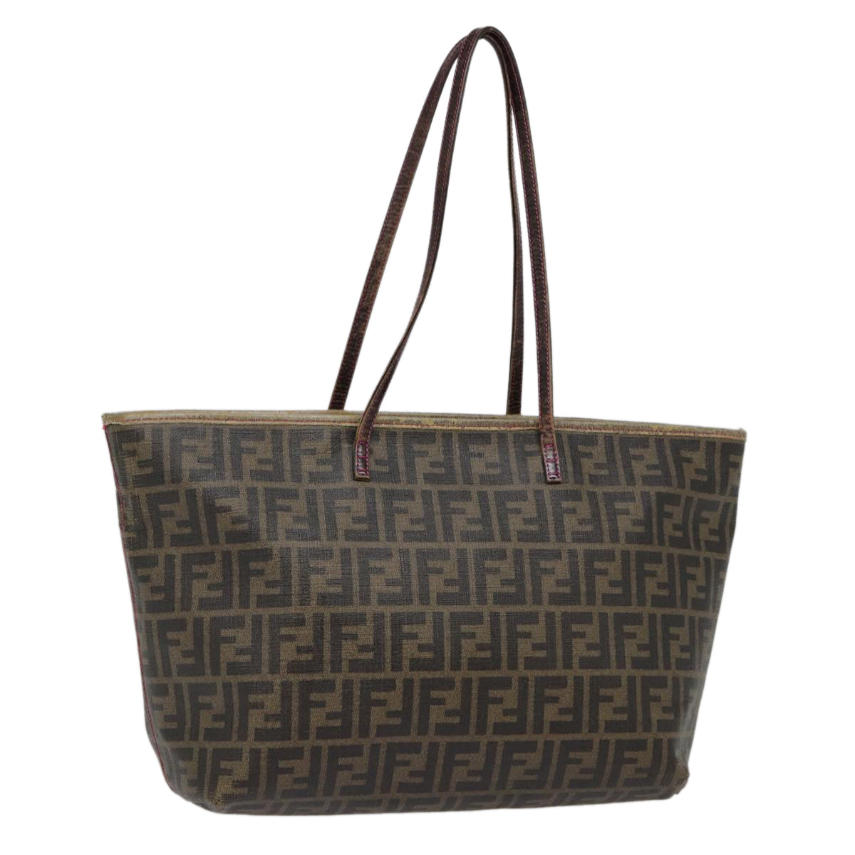 FENDI Zucca Canvas Tote Bag Brown Gold Auth 78561