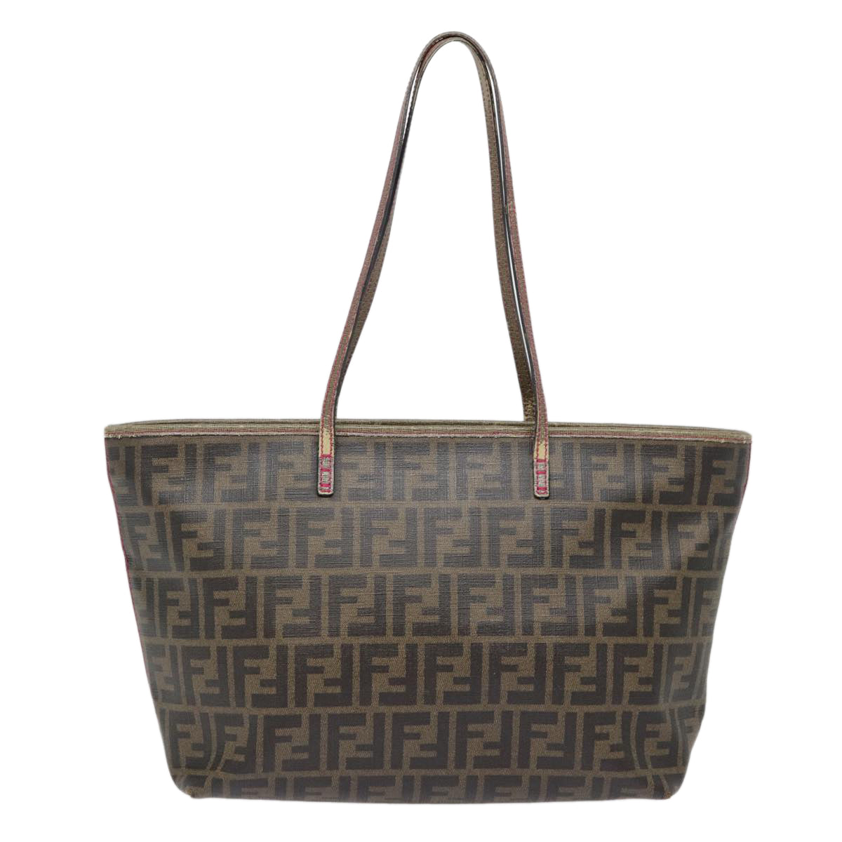 FENDI Zucca Canvas Tote Bag Brown Black gold Auth 78563